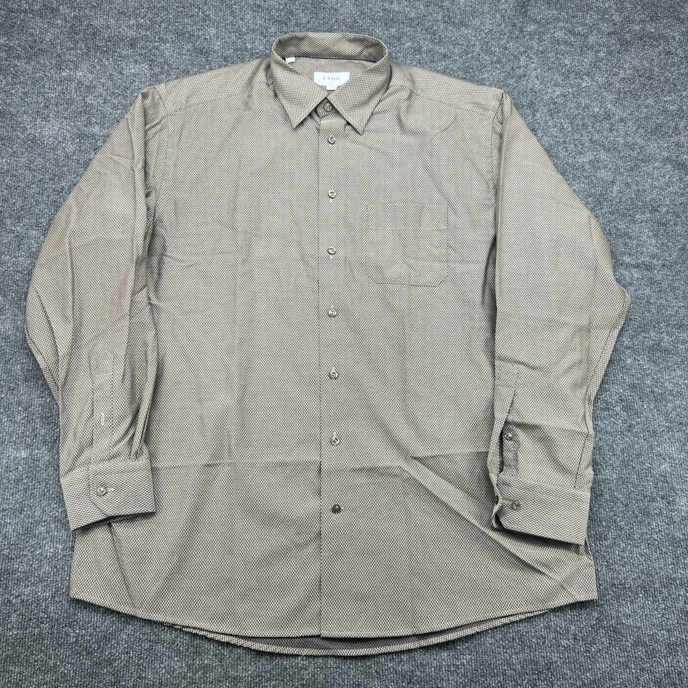 Eton Classic 17 3/4 - 45 Men's Button Shirt Brown Woven Fabric Long Sleeve NWOT